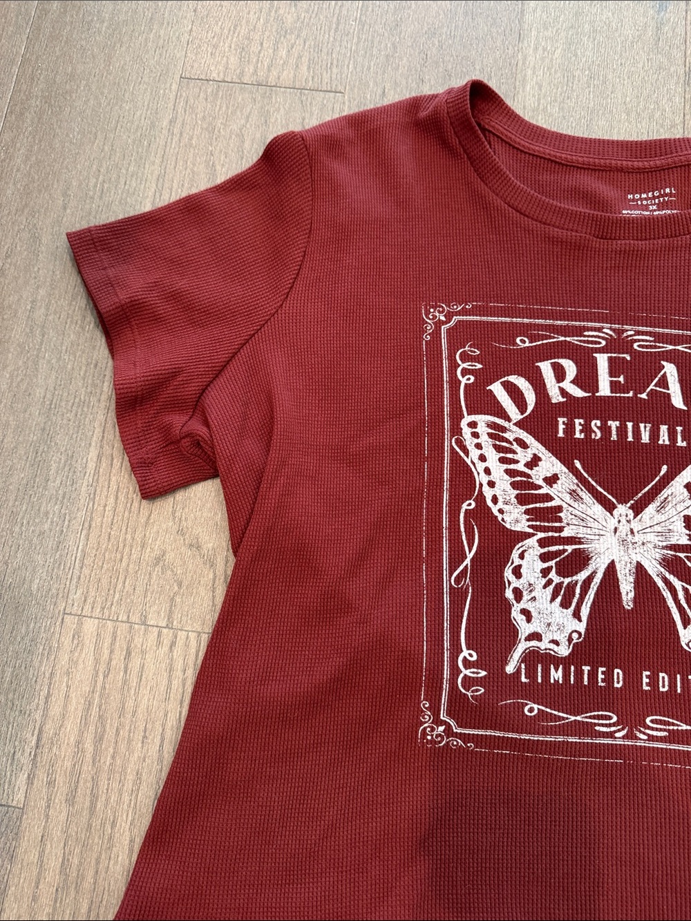 NWT Butterfly Dream Festival Crop Short Sleeve Burgundy Women’s 3X Summer Top - Picture 3 of 11
